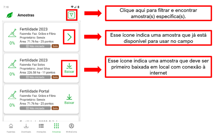 amostras explicando